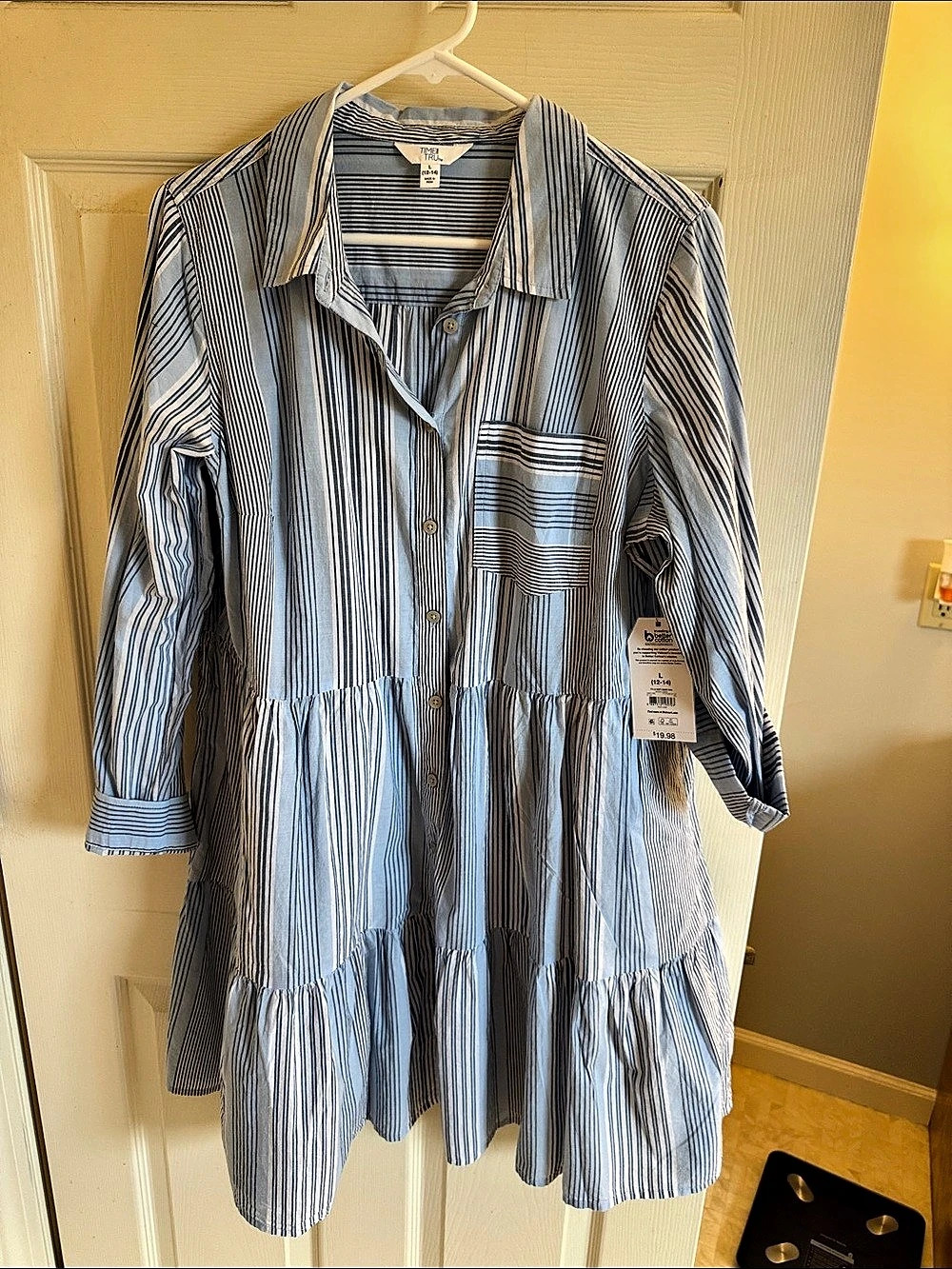 Time and Tru TT LS Soft Shirt Dress Mixed Stripe womens Large Blue & White